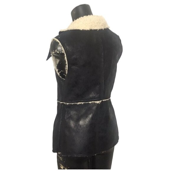 Sanctuary Faux Suede Sherpa Shearling Vest Black Size Small - Picture 4 of 6